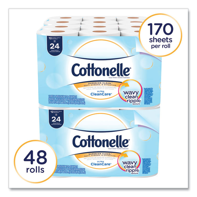 KIMBERLY CLARK Cottonelle® 12456 Clean Care Bathroom Tissue, Septic Safe, 1-Ply, White, 170 Sheets/Roll, 48 Rolls/Carton