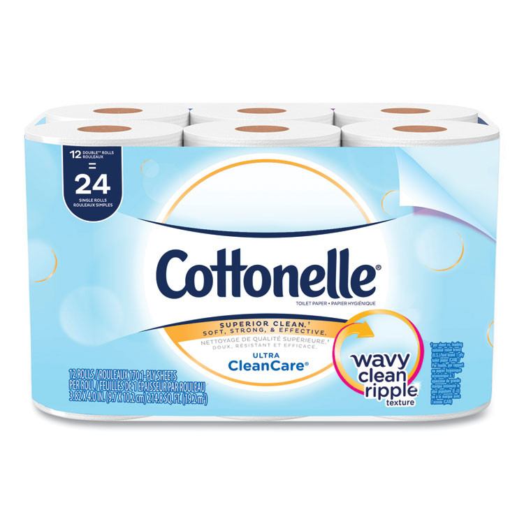 KIMBERLY CLARK Cottonelle® 12456 Clean Care Bathroom Tissue, Septic Safe, 1-Ply, White, 170 Sheets/Roll, 48 Rolls/Carton