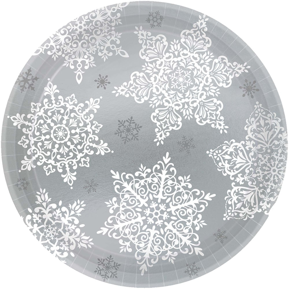 AMSCAN CO INC 749546 Amscan Christmas Shining Season Paper Plates, 7in, Silver/White, 60 Plates Per Pack, Set Of 2 Packs