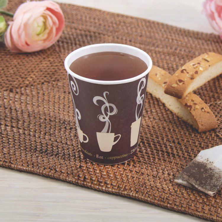 DART SOLO® DWTG8ST Thermoguard Insulated Paper Hot Cups, 8 oz, Steam Print Design, 1,000/Carton