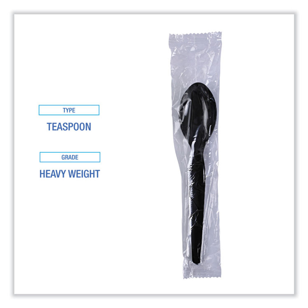 BOARDWALK TSHWPSBIW Heavyweight Wrapped Polystyrene Cutlery, Spoon, Plastic, Black, 1,000/Carton