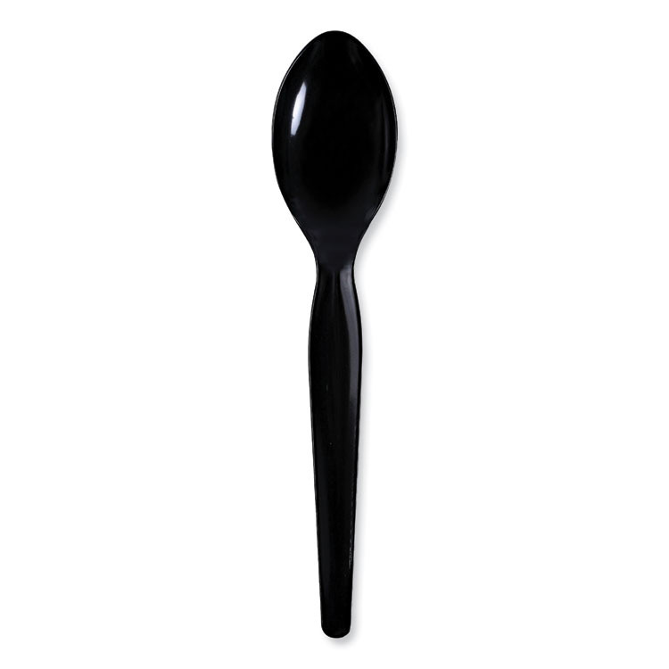 BOARDWALK TSHWPSBIW Heavyweight Wrapped Polystyrene Cutlery, Spoon, Plastic, Black, 1,000/Carton