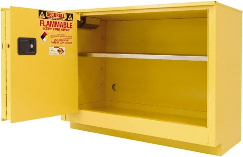 Securall Cabinets L236 Flammable & Hazardous Storage Cabinets: 36 gal Drum, 2 Door, 1 Shelf, Sliding, Yellow
