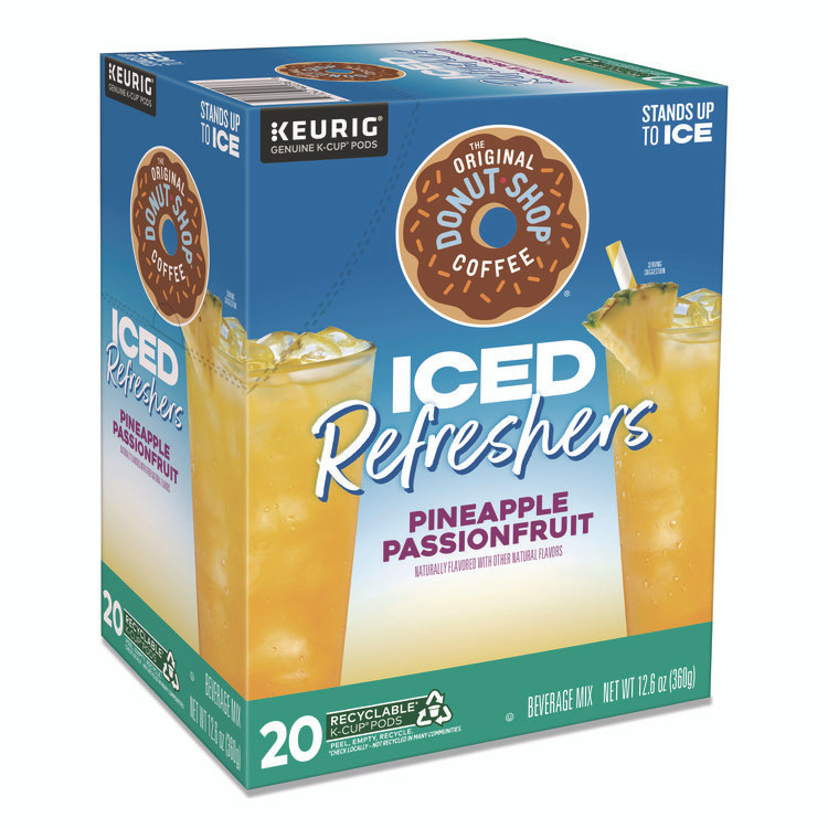 KEURIG DR PEPPER The Original Donut Shop® 0236 ICED Refreshers K-Cup Pods, Pineapple Passion Fruit, 20/Box
