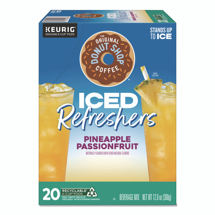 KEURIG DR PEPPER The Original Donut Shop® 0236 ICED Refreshers K-Cup Pods, Pineapple Passion Fruit, 20/Box