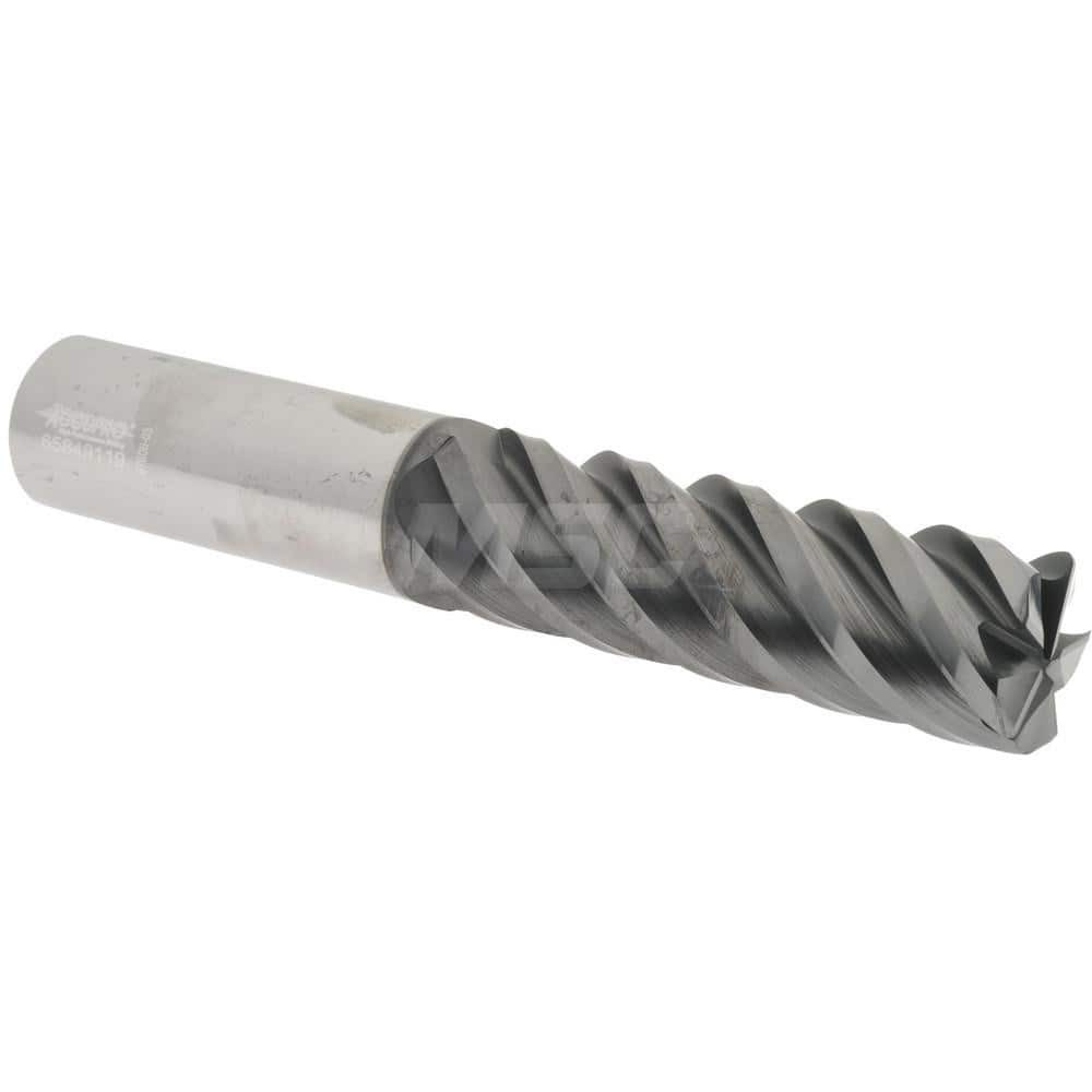 Accupro 545L1000060C11 Corner Radius End Mill: 1" Dia, 3-1/4" LOC, 45 deg Helix, AlTiN Coated, Corner Radius End, Centercutting