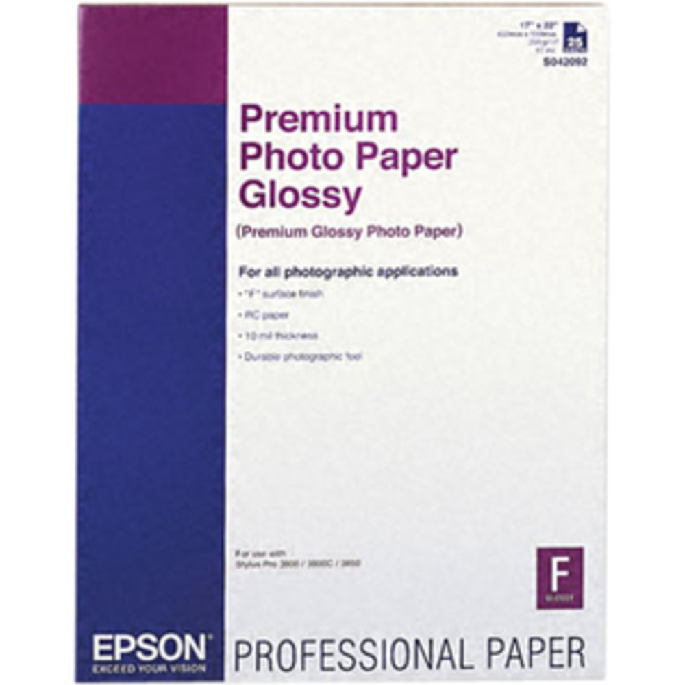 EPSON AMERICA INC. Epson S042092  Premium Photo Paper, C, 17in x 22in, Glossy, 25 Sheets