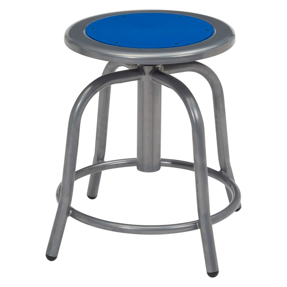 NATIONAL PUBLIC SEATING CORP 6825-02 National Public Seating 18in - 24in Height Adjustable Swivel Stool, Persian Blue Steel Seat, Grey Frame