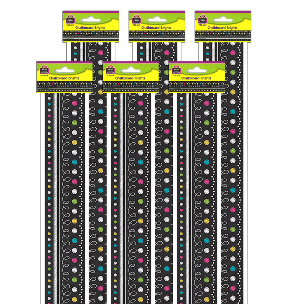 EDUCATORS RESOURCE TCR5619-6 Teacher Created Resources Straight Border Trim, 3in x 35in, Chalkboard Brights, 12 Pieces Per Pack, Set Of 6 Packs