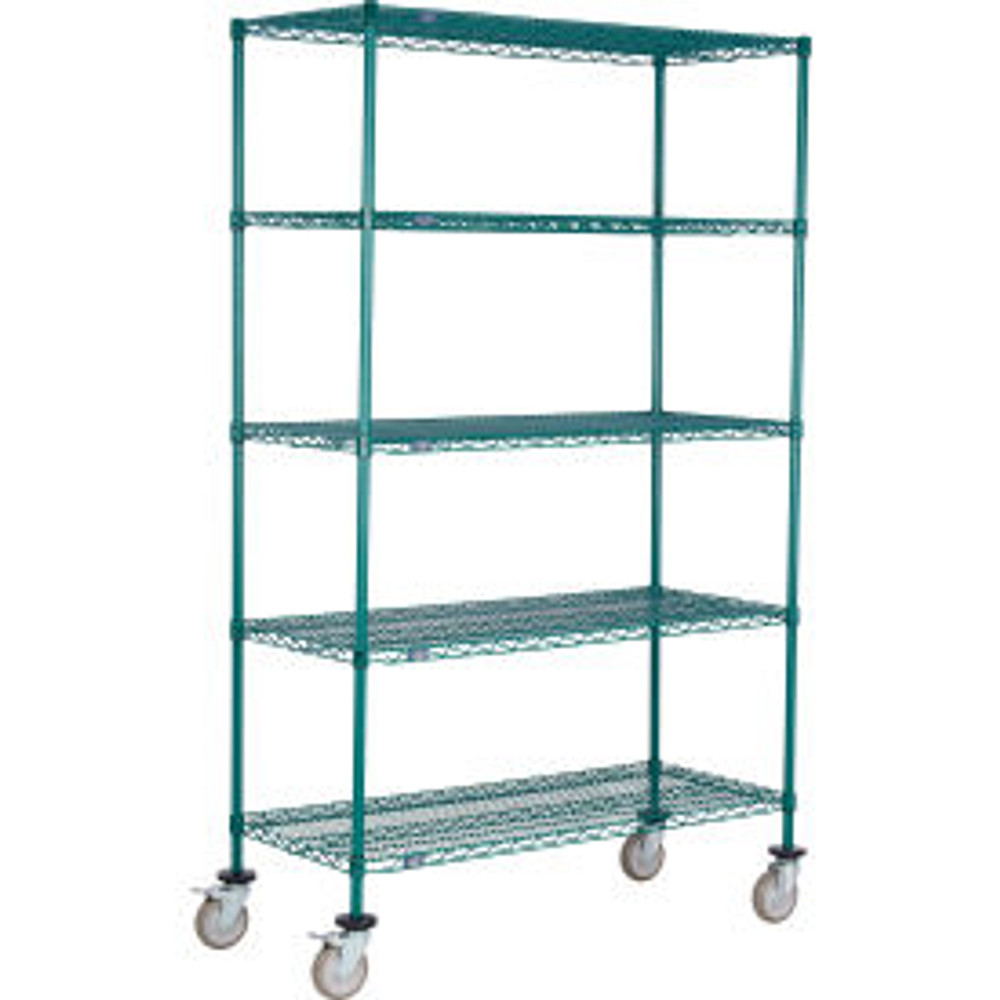 Global Industrial Nexel® 5 Shelf Truck Poly-Green 54""W x 18""D x 60""H Polyurethane Swivel Casters 2 Brakes p/n B3157939