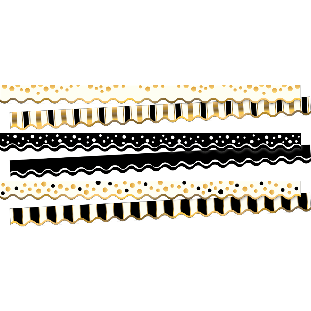 BARKER CREEK PUBLISHING, INC. 4047 Barker Creek Double-Sided Scalloped Borders, 2-1/4in x 36in, Black & Gold, 13 Strips Per Pack, Set Of 3 Packs