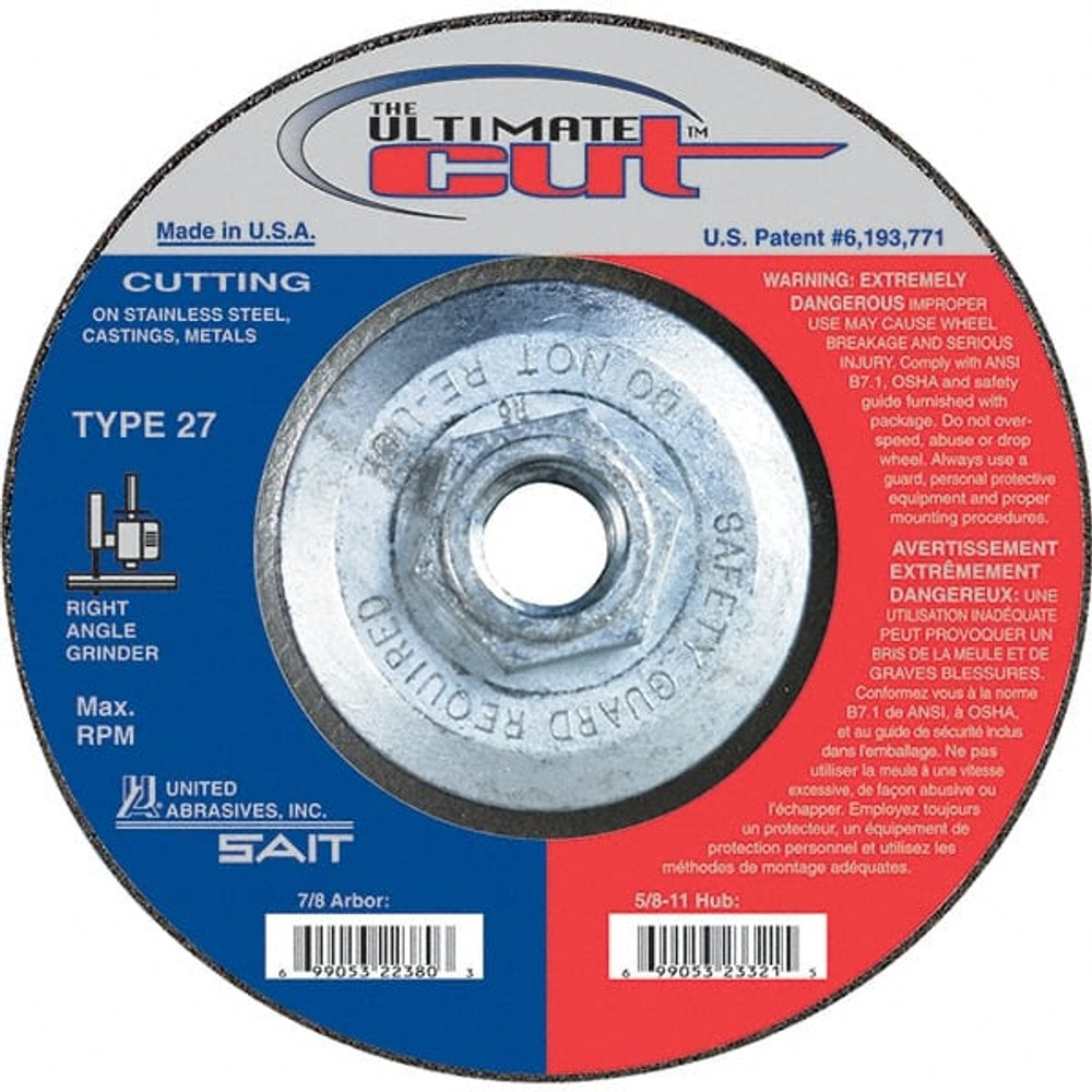 Sait 23308 Depressed Center Wheel: Type 27, 5" Dia, 0.045" Thick, Zirconia Alumina