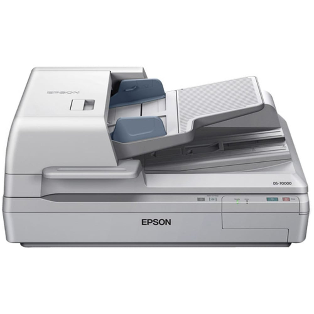 Digitize stacks of two-sided documents with this Epson WorkForce color document scanner. Speeds of up to 70 pages per minute make short work of large scanning tasks, and the built-in 200-page automatic document feeder lets you scan without manual feeding. This Epson WorkForce color document scanner has an 11.7 x 17-inch bed for scanning plans and various other oversized documents.  Scans up to 70 pages per minute (ppm) in black and color.  Maximum scan resolution of 600 dpi for capturing detailed digital images.  Push-button controls make setting up scan jobs easy.  200-sheet automatic document feeder helps speed up scanning tasks.  Optical sensor. 600 dpi color CCD 4 line sensor (RGB & Black).  Features 200 page auto document feeder and double sided scanning.  Scans up to 70 pages per minute in color and black.  Productivity software is included, along with an optional networking module.  Document Capture Pro makes it easy to integrate this scanner into your document management system, speeding up workflow and enabling users to capture, convert and distribute scanned information in virtually any document repository or document management system.  This product is heavy and/or oversized and may need more than one person to handle.  Energy efficient - designed to use less energy than alternative products, potentially helping you save money and reduce your carbon footprint.