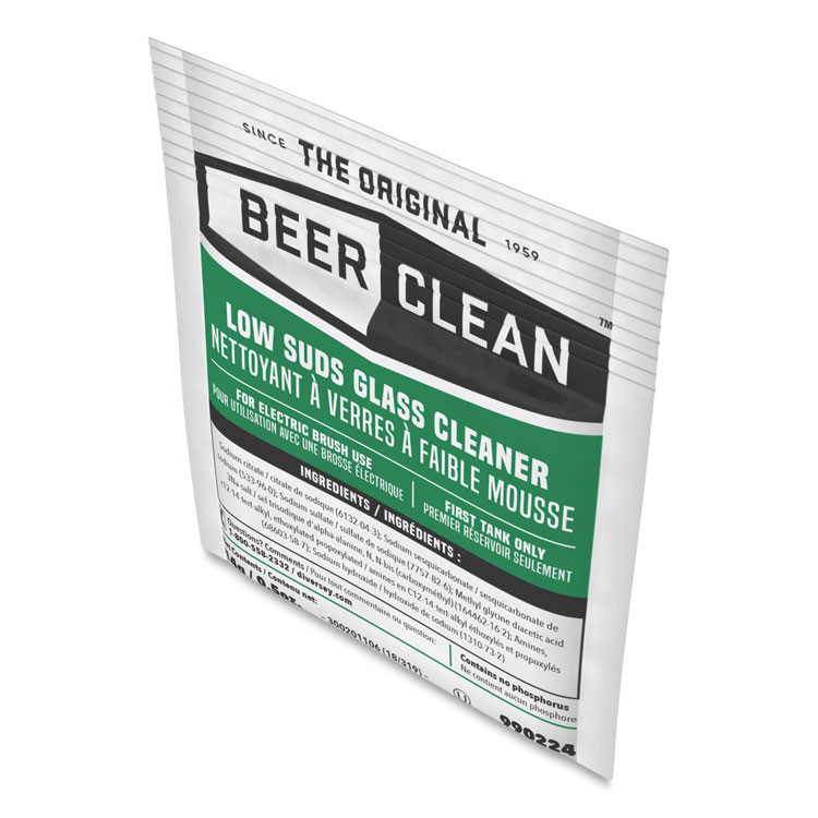 DIVERSEY 990224 Beer Clean Glass Cleaner, Powder, 0.5 oz Packet, 100/Carton