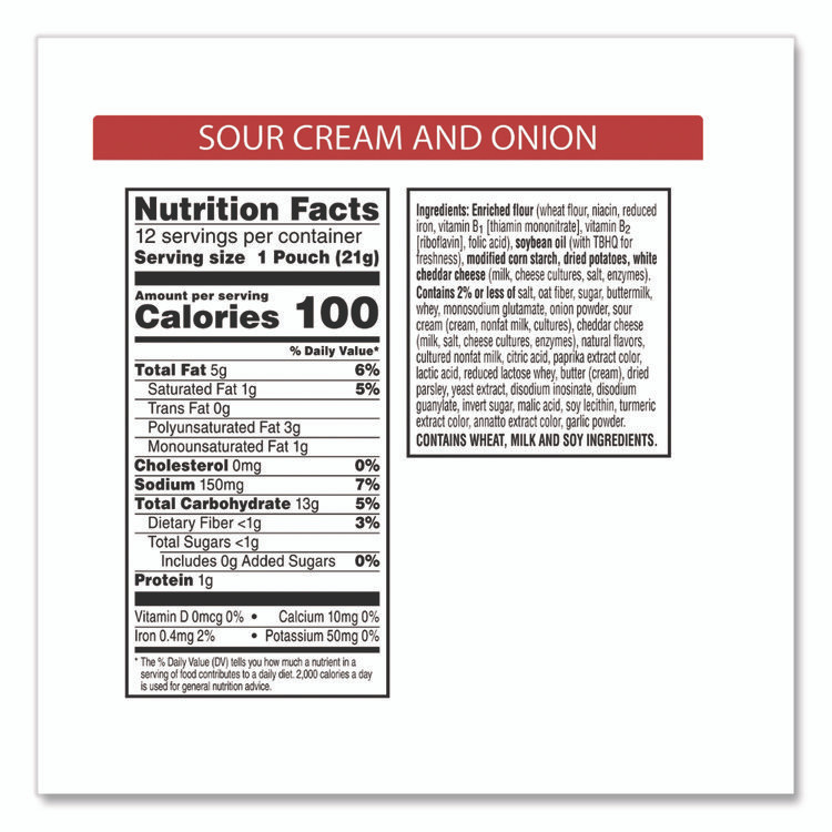 KELLOGG'S Sunshine® 11460 Cheez-it Snap'd Crackers, Cheddar Sour Cream and Onion, 2.2 oz Pouch, 6/Pack