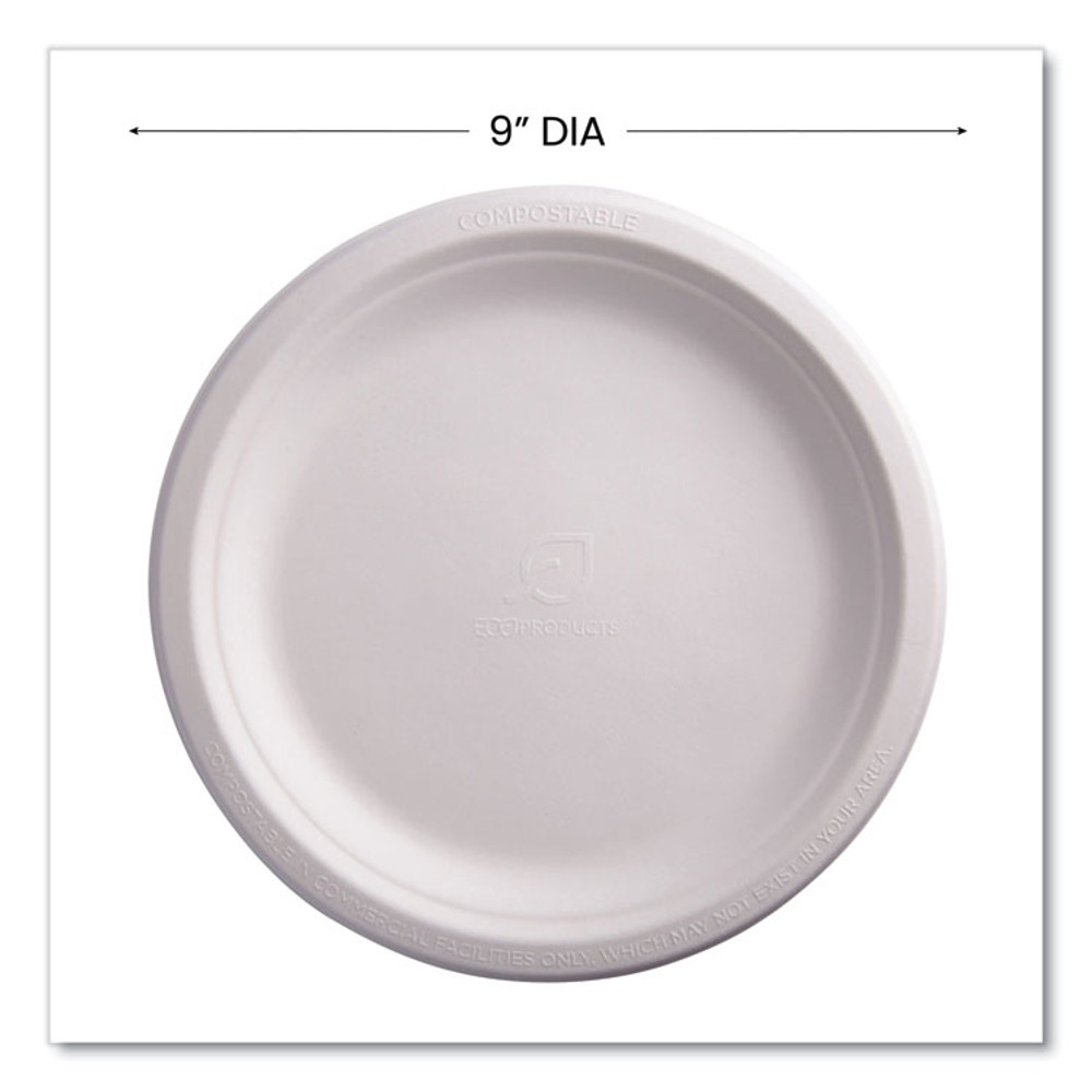 ECO-PRODUCTS,INC. EPP013NFA Vanguard Renewable and Compostable Sugarcane Plates, 9" dia, White, 500/Carton