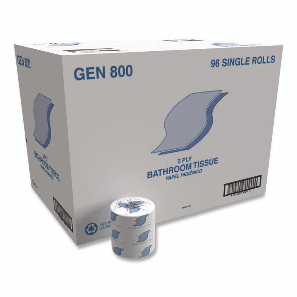 GEN 800 Bath Tissue, Septic Safe, 2-Ply, White, 420 Sheets/Roll, 96 Rolls/Carton