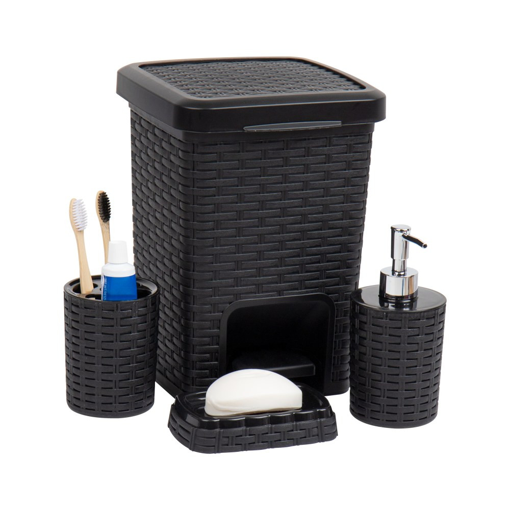 EMS MIND READER LLC Mind Reader SQUBATH4-BLK  Basket Collection 4-Piece Bathroom Set, Black