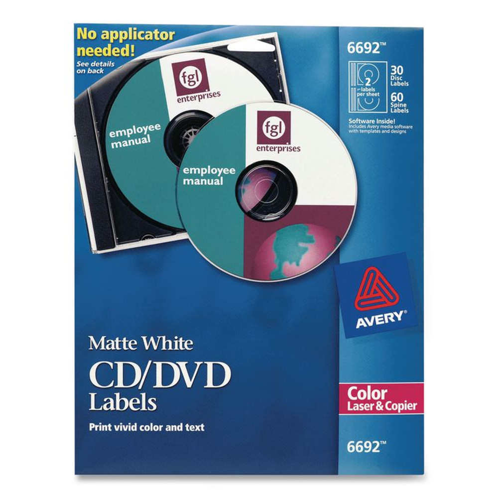 AVERY PRODUCTS CORPORATION 6692 Laser CD Labels, Matte White, 30/Pack