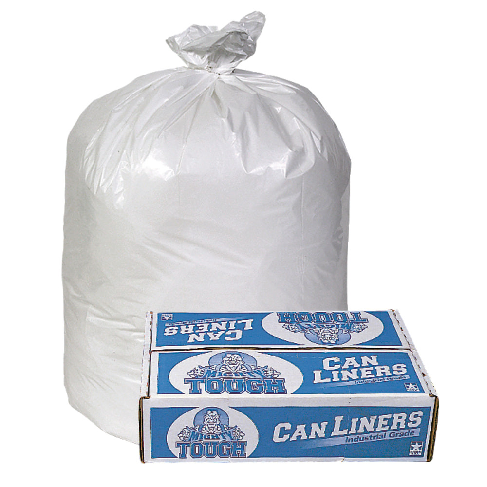 PITT PLASTICS INC. MT602XW Pitt Plastics Mighty Tough 0.85-mil Can Liners, 60 Gallons, 38in x 58in, White, 10 Bags Per Roll, Case Of 10 Rolls