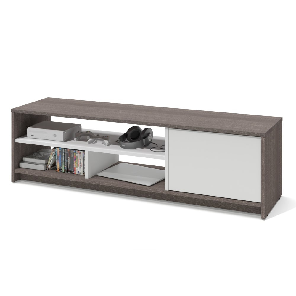 BESTAR INC. 16200-1147 Bestar Small Space TV Stand For 60in TVs, 15-1/8inH x 53-1/2inW x 14-1/2inD, Bark Gray/White