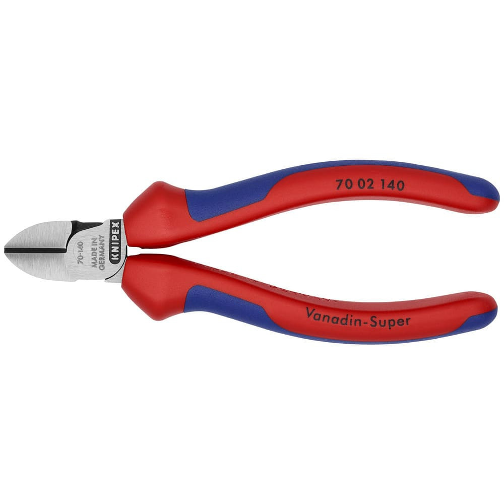 Knipex 70 02 140 Cutting Pliers; Insulated: No ; Overall Length (Inch): 5-1/2in ; Head Style: Cutter; Diagonal ; Cutting Style: Bevel ; Handle Color: Red; Blue ; Overall Length Range: 4 to 6.9 in