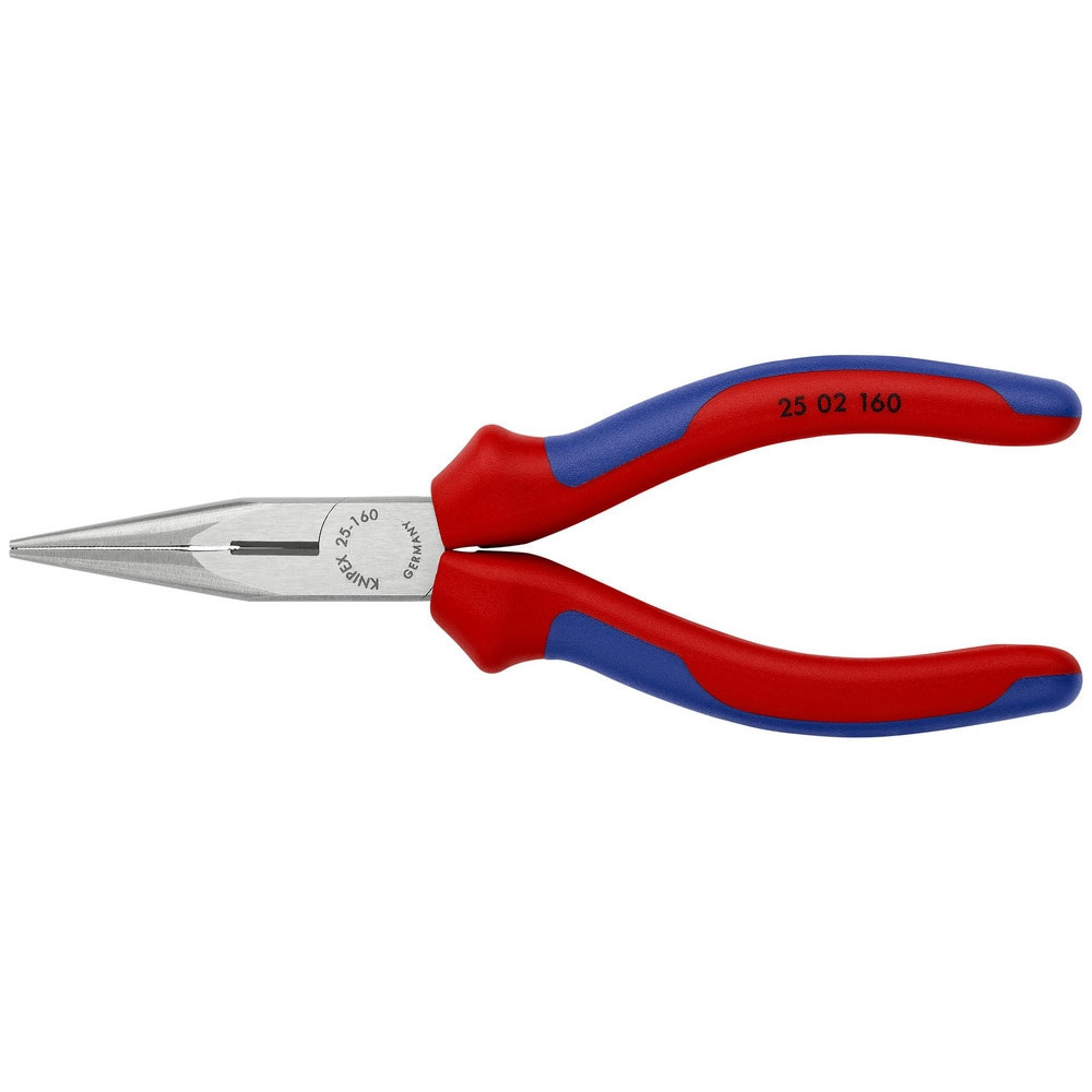 Knipex 25 02 160 Long Nose Pliers; Pliers Type: Long Nose Pliers; Cutting ; Jaw Texture: Serrated ; Jaw Length (Inch): 1-31/32 ; Jaw Width (Inch): 21/32 ; Jaw Bend: 0.26 ; Handle Type: Comfort Grip