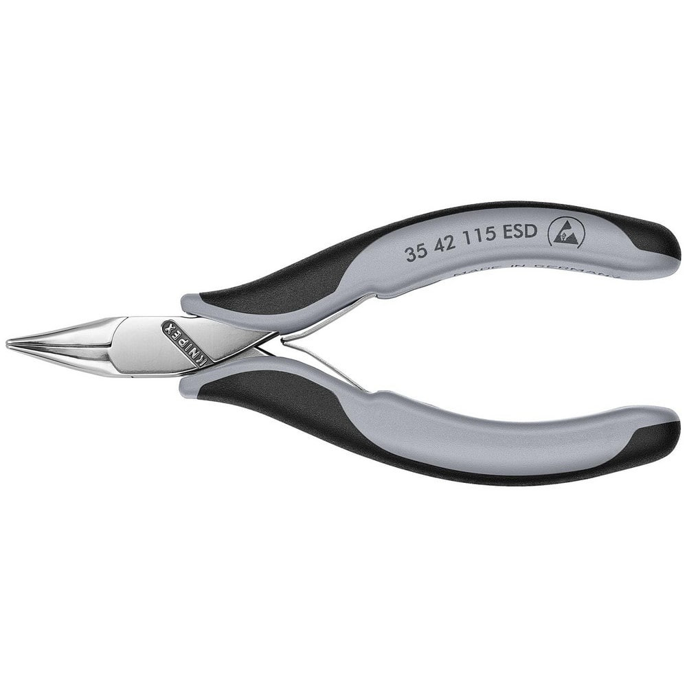 Knipex 35 42 115 ESD Long Nose Pliers; Pliers Type: Electrician's Pliers ; Jaw Texture: Smooth ; Jaw Length (Inch): 57/64 ; Jaw Width (Inch): 57/64 ; Jaw Bend: 0.89 ; Handle Type: Comfort Grip