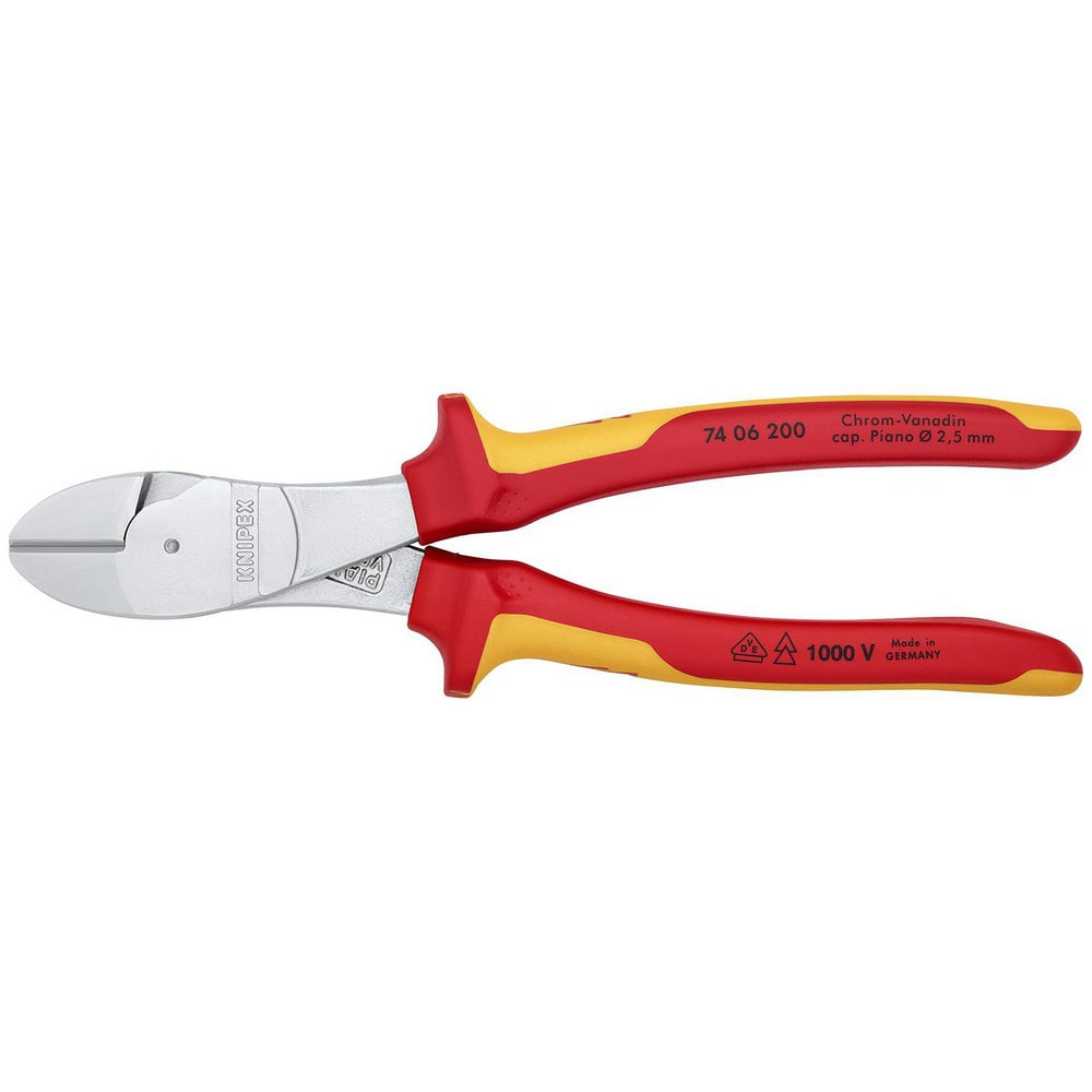 Knipex 74 06 200 Cutting Pliers; Insulated: Yes ; Overall Length (Inch): 5-1/2in ; Head Style: Cutter; Diagonal ; Cutting Style: Bevel ; Handle Color: Red; Yellow ; Overall Length Range: 4 to 6.9 in