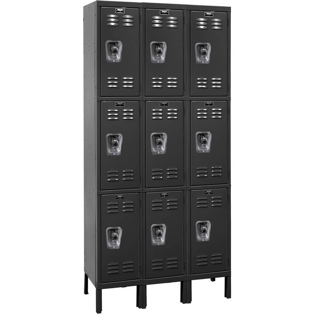 Hallowell URB3258-3A-ME Lockers; Locker Style: Horizontal ; Locker Configuration: 3-Wide ; Assembled: Yes ; Shelf Capacity: 0 ; Handle Type: Recessed ; Locker Material: Steel