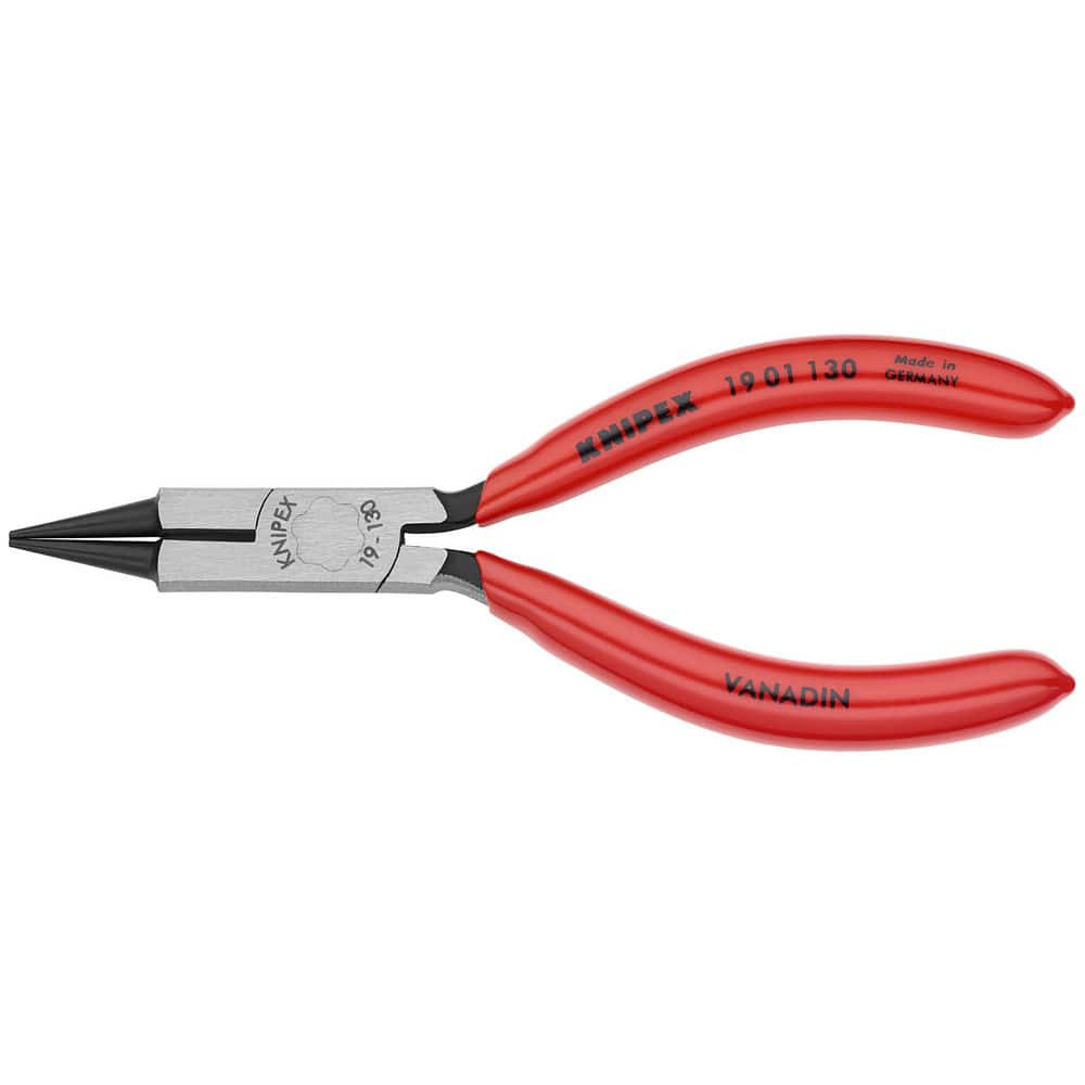 Knipex 19 01 130 Long Nose Pliers; Pliers Type: Round Nose Pliers; Cutting ; Jaw Texture: Smooth ; Jaw Length (Inch): 1-1/4 ; Jaw Width (Inch): 17/32 ; Jaw Bend: 0.06 ; Handle Type: Comfort Grip