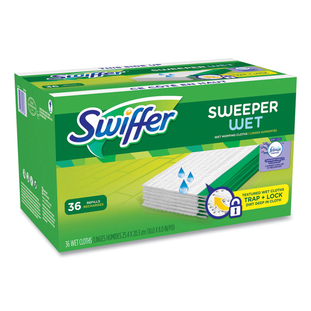 PROCTER & GAMBLE Swiffer® 55311 Wet Refill Cloths, 10 x 8, Lavender Vanilla and Comfort, White, 36/Carton