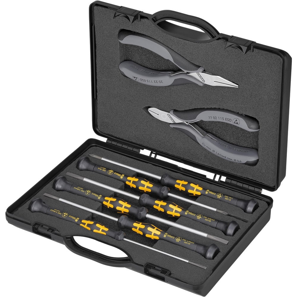 Knipex 00 20 18 ESD Combination Hand Tool Sets; Set Type: Electronic ESD Tool Set ; Number Of Pieces: 8 ; Container Type: Foam Inserts; Hard Case ; Tether Style: Not Tether Capable