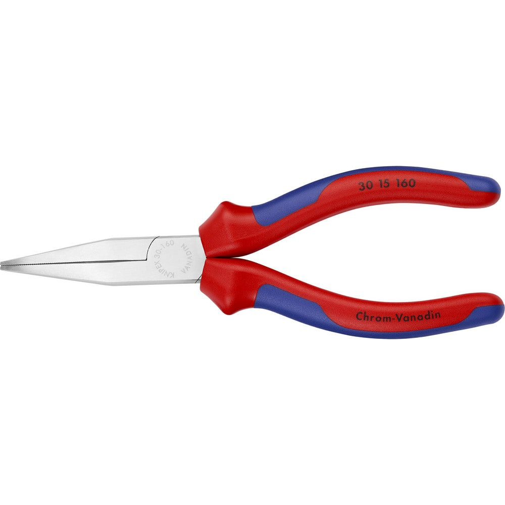 Knipex 30 15 160 Long Nose Pliers; Pliers Type: Flat Nose Pliers ; Jaw Texture: Serrated ; Jaw Length (Inch): 1-53/64 ; Jaw Width (Inch): 21/32 ; Jaw Bend: 0.51 ; Handle Type: Comfort Grip