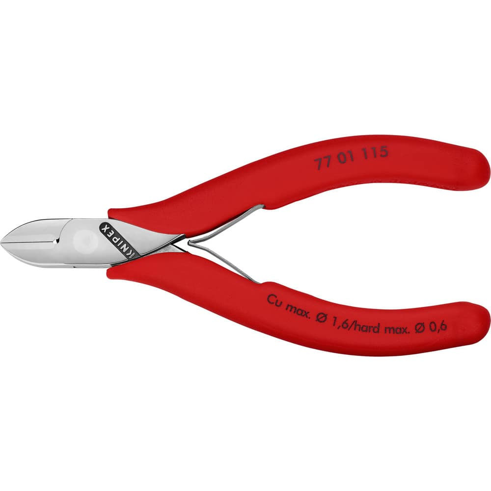 Knipex 77 01 115 Cutting Pliers; Insulated: No ; Overall Length (Inch): 5-1/2in ; Head Style: Cutter; Diagonal ; Cutting Style: Semi-Flush; Bevel ; Handle Color: Red ; Overall Length Range: 4 to 6.9 in