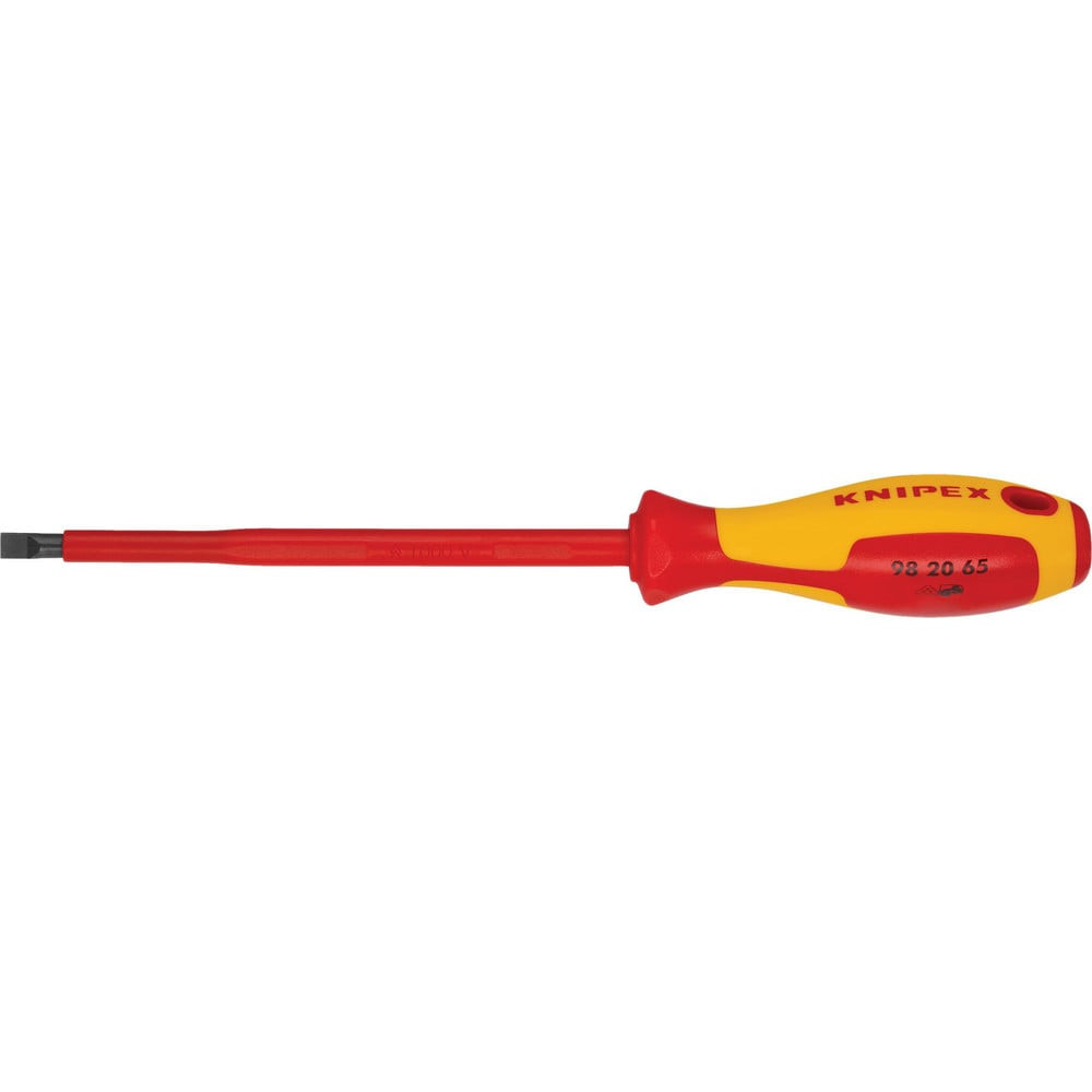 Knipex 98 20 65 Slotted Screwdrivers; Blade Width (mm): 6.50 ; Overall Length (mm): 262.0000mm ; Handle Type: Comfort Grip; Insulated ; Handle Length: 112.00 ; Shank Type: Straight ; Handle Color: Red; Yellow