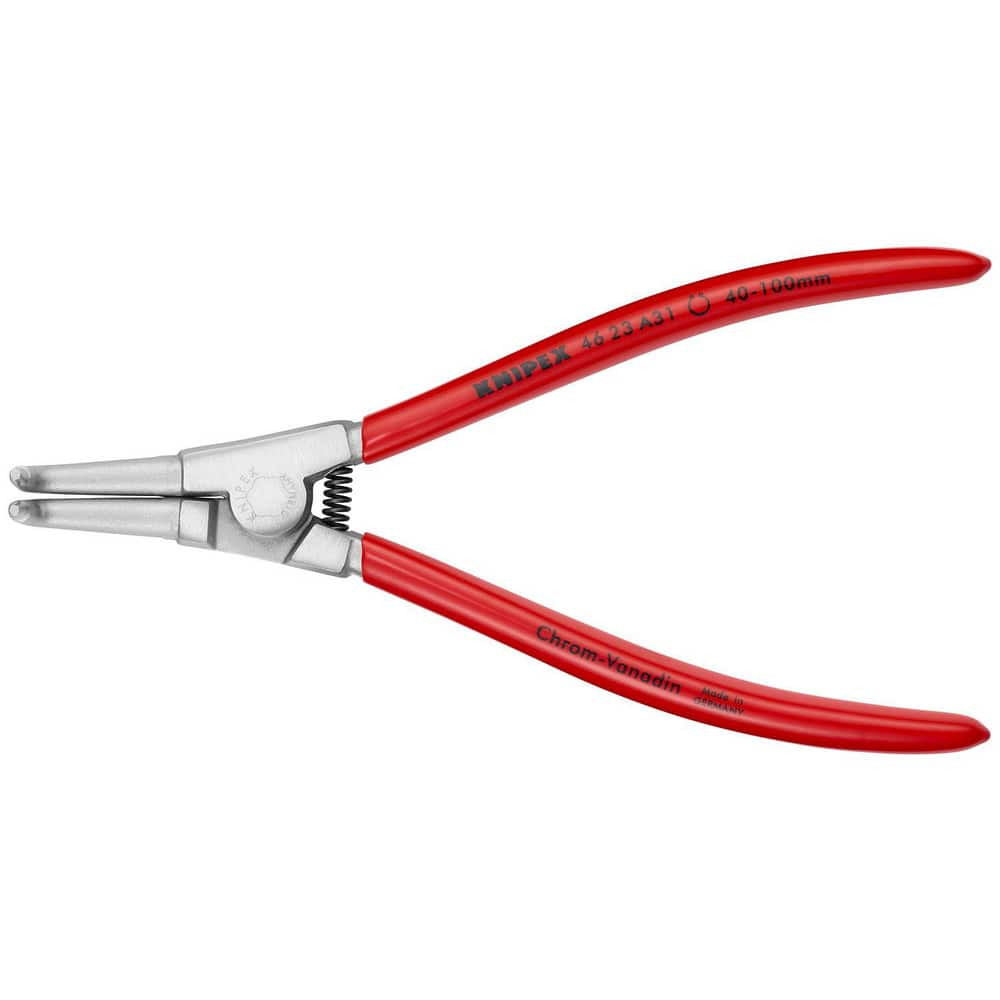 Knipex 46 23 A31 Retaining Ring Pliers; Type: External Snap Ring Pliers ; Tip Angle: 90 ; Ring Diameter Range (Inch): 1-37/64 to 3-15/16 ; Overall Length (Decimal Inch): 8.0000in ; Tip Type: Fixed ; Body Material: Chrome Vanadium Steel