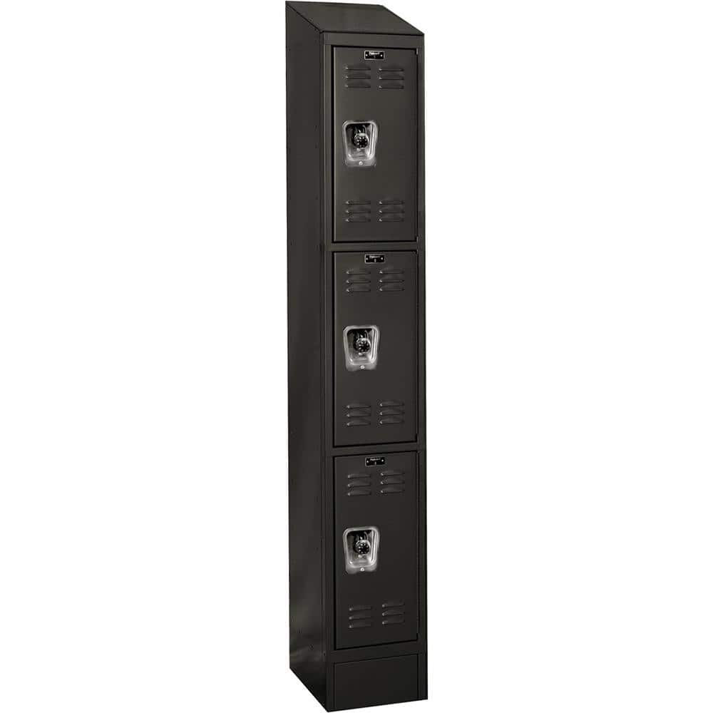 Hallowell URB1258-3ASB-ME Lockers; Locker Style: Horizontal ; Locker Configuration: 1-Wide ; Assembled: Yes ; Shelf Capacity: 0 ; Handle Type: Recessed ; Locker Material: Steel