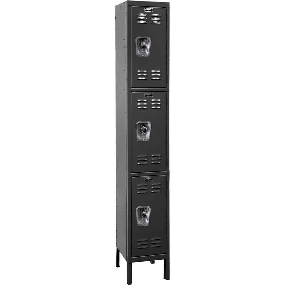 Hallowell URB1288-3A-ME Lockers; Locker Style: Horizontal ; Locker Configuration: 1-Wide ; Assembled: Yes ; Shelf Capacity: 0 ; Handle Type: Recessed ; Locker Material: Steel