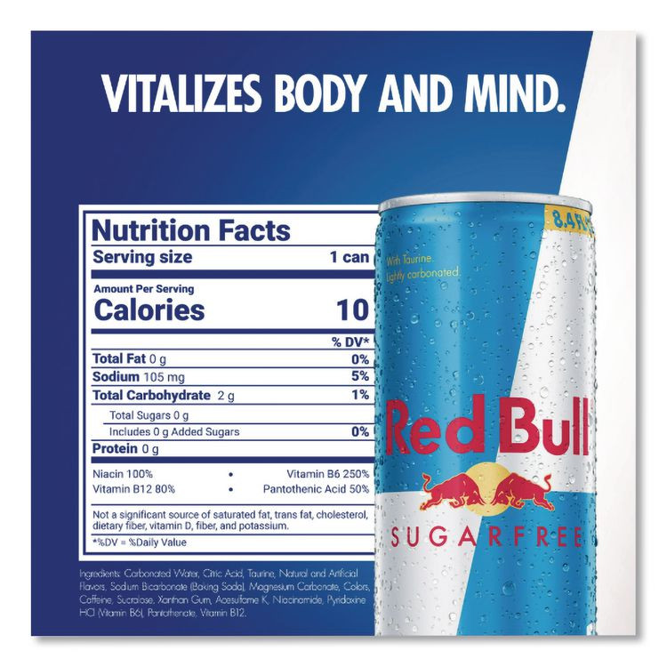RED BULL GMBH 122114 Energy Drink, Sugar-Free, 8.4 oz Can, 24/Carton