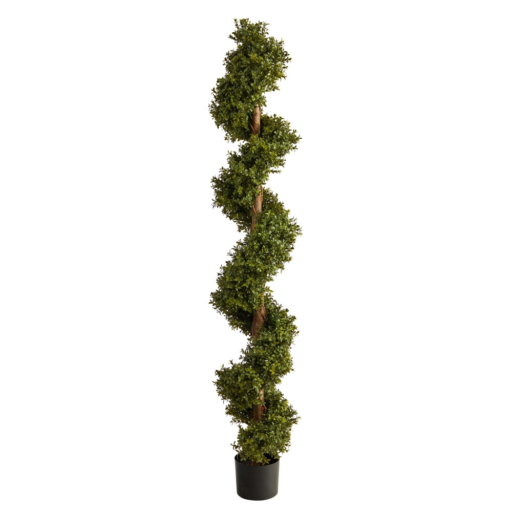 NEARLY NATURAL INC. T2030 Nearly Natural Boxwood Spiral Topiary 6'H Artificial Tree With Planter, 72inH x 10inW x 10inD, Green/Black