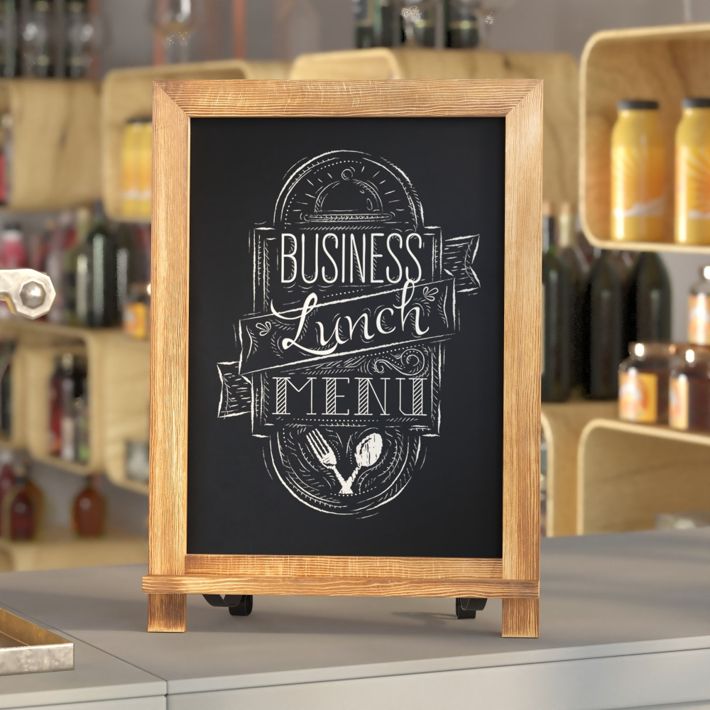FLASH FURNITURE HFKHDGDIS622315  Canterbury Tabletop Magnetic Chalkboard Sign With Scrolled Legs, Porcelain Steel, 17inH x 12inW x 1-7/8inD, Torched Brown Wood Frame