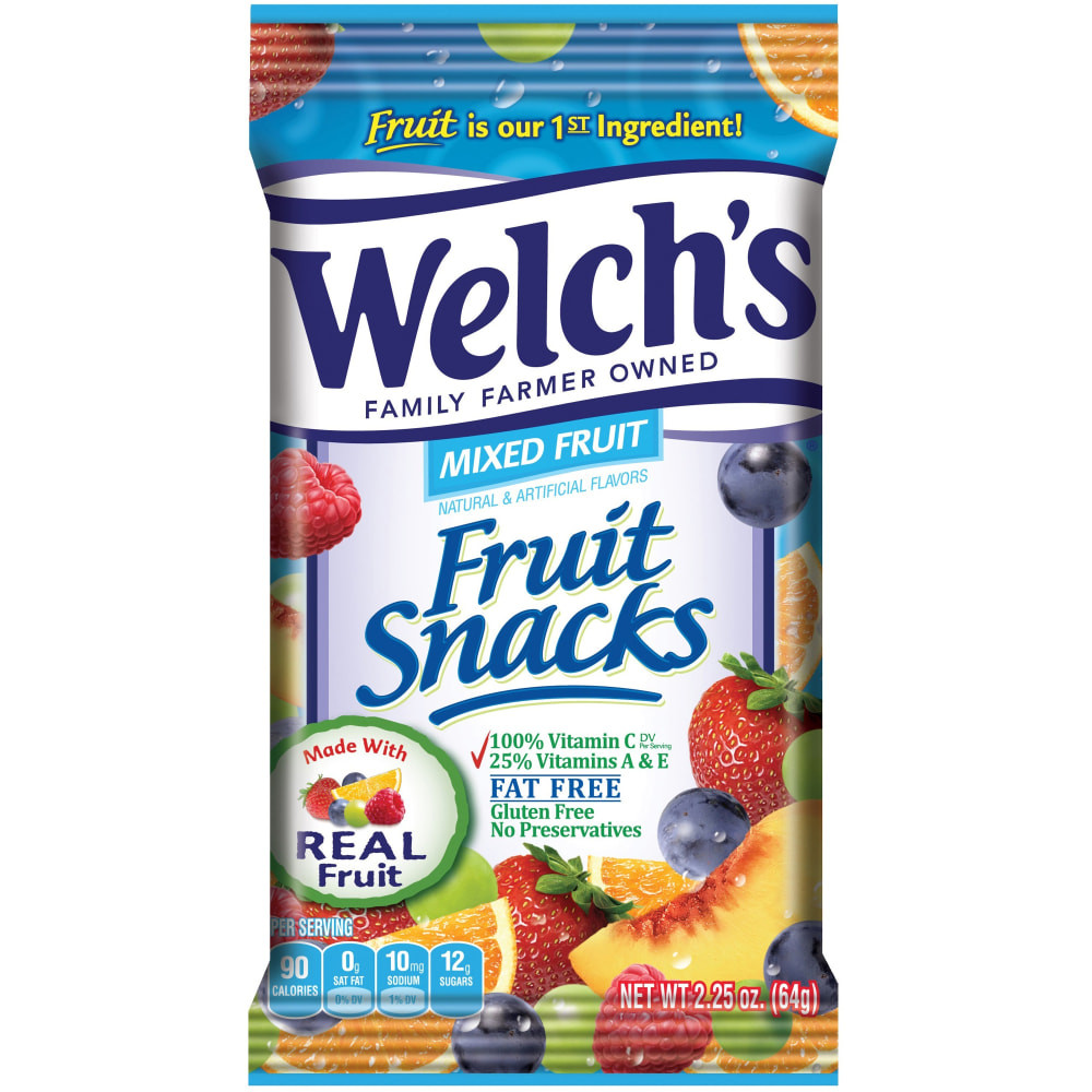 WELCH FOODS INC 2898 Welchs Mixed Fruit Snacks - Gluten-free, Preservative-free, Trans Fat Free - Strawberry, White Grape Raspberry, Orange, White Grape Peach, Concord Grape - 2.25 oz - 48 / Carton