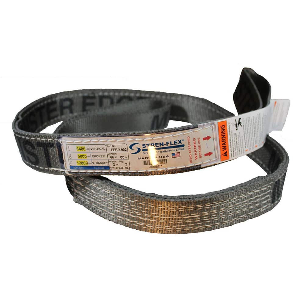 Stren-Flex EET-2-902ME-08 Eye & Eye Sling: 2" Wide, 8' Long, 6,400 lb Vertical, 5,000 lb Choker, 12,800 lb Basket, Nylon