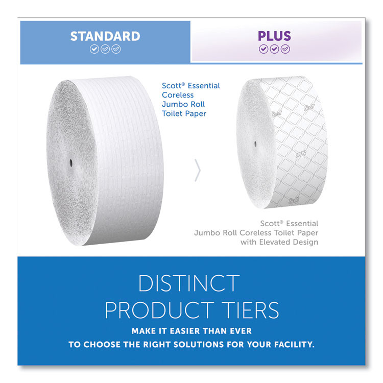 KIMBERLY-CLARK PROFESSIONAL Scott® 07005 Essential Coreless JRT, Septic Safe, 1-Ply, 3.75" x 2,300 ft, White, 12 Rolls/Carton