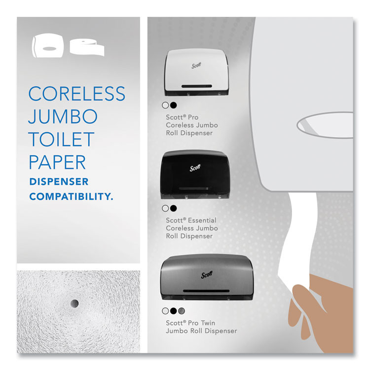 KIMBERLY-CLARK PROFESSIONAL Scott® 07005 Essential Coreless JRT, Septic Safe, 1-Ply, 3.75" x 2,300 ft, White, 12 Rolls/Carton