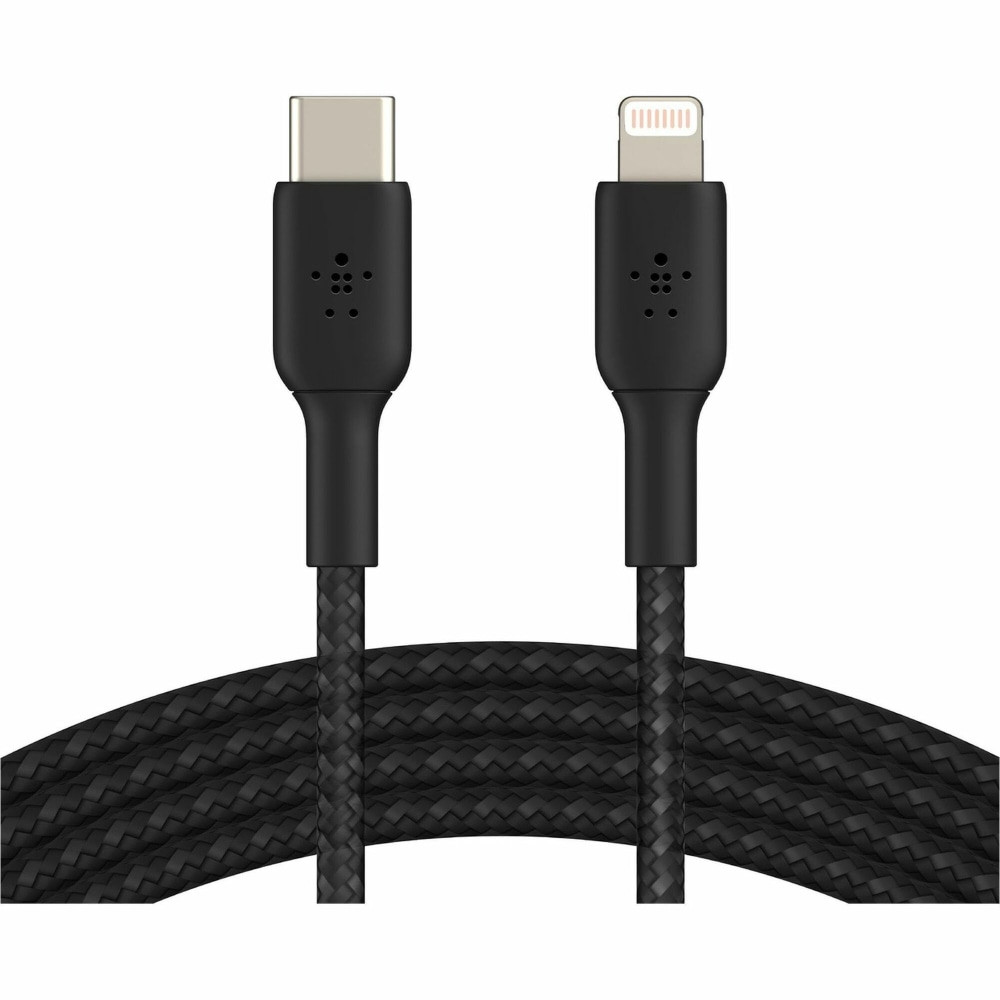 BELKIN, INC. CAA004BT2MBK Belkin 30W USB-C to Lightning Cable - Nylon, Braided - M/M - 2m/6.6ft - Black - 6.56 ft Lightning/USB-C Data Transfer Cable - First End: Lightning - Second End: USB Type C - MFI - Black
