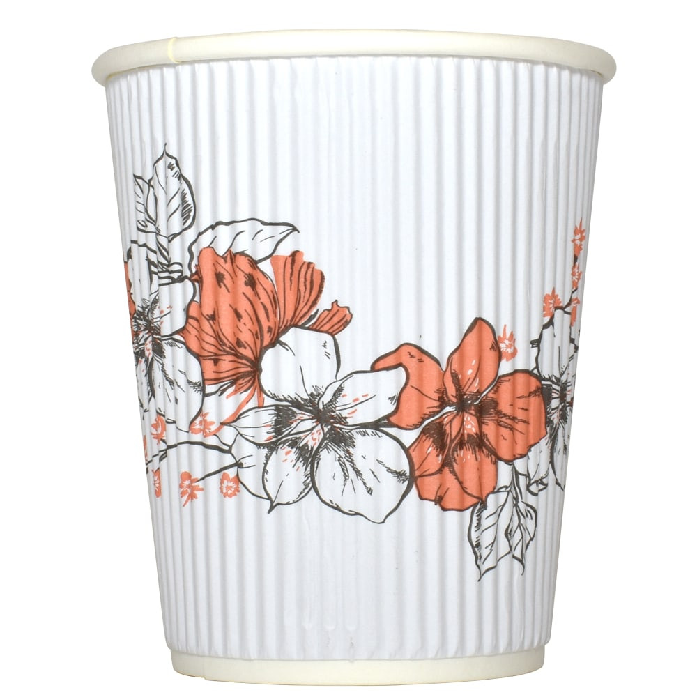 HOTEL EMPORIUM FLORAL-RIPPLE-8OZ  Floral Ripple Hot Cups, 8 Oz, 100% Recycled, White, Pack Of 500 Cups