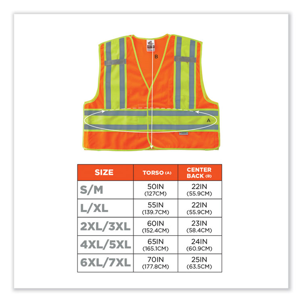 TENACIOUS HOLDINGS, INC. ergodyne® 23390 GloWear 8245PSV Class 2 Public Safety Vest, Polyester, 6X-Large/7X-Large, Orange