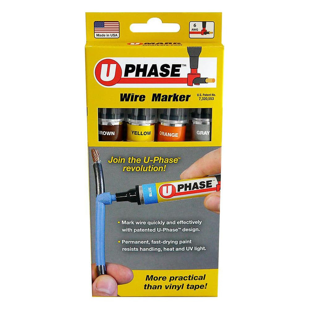 U-Mark 10718P3A Markers & Paintsticks; Marker Type: Liquid Paint Marker; Tip Shape: Curved; Color: Brown; Gray; Yellow; Orange; Ink Type: Xylene-free; Alcohol Base; Fade Resistant; Water Resistant; Tip Type: Curved Tip; For Use On: CAT5 Cables; Autom